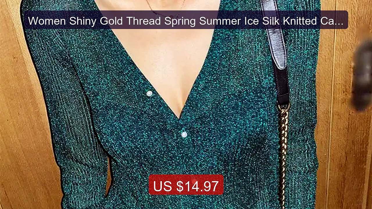 Women Shiny Gold Thread Spring Summer Ice Silk Knitted Cardiga... -- Hot Deal 2026 | Limited Offer!