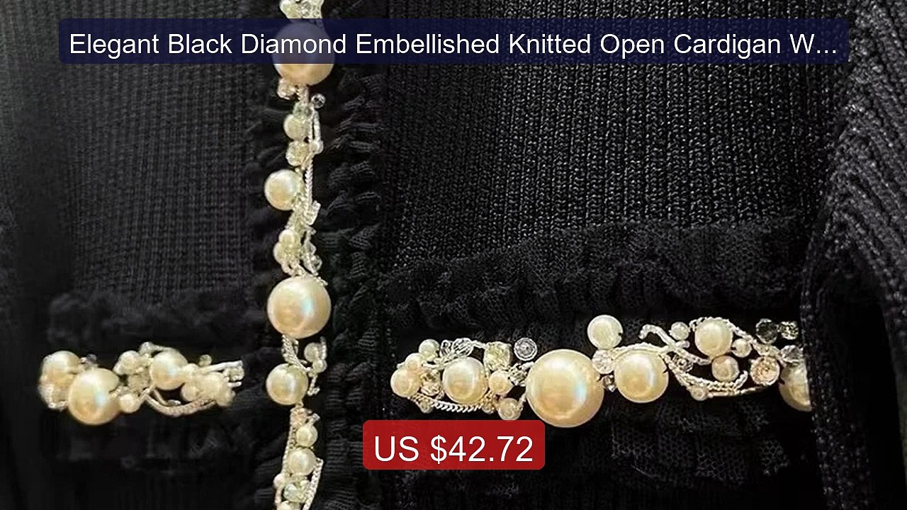 Elegant Black Diamond Embellished Knitted Open Cardigan Women's Au... -- Best Deal 2026 | Shop Now!