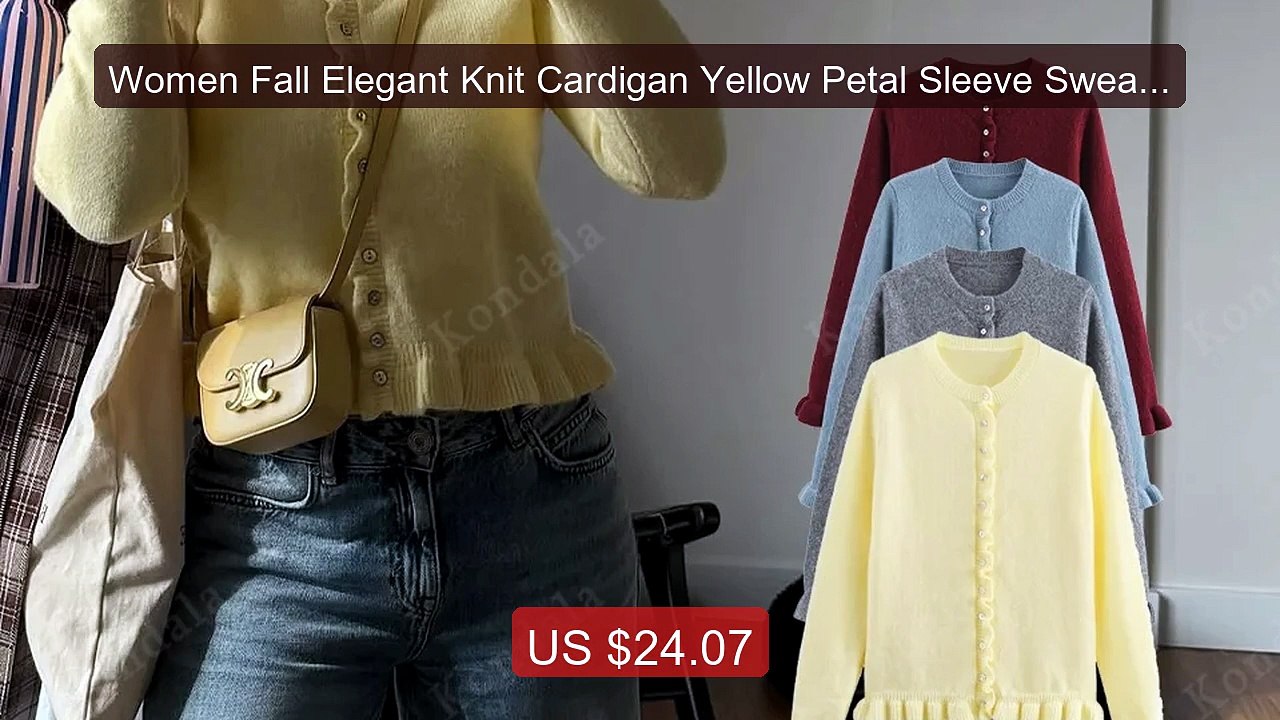 Women Fall Elegant Knit Cardigan Yellow Petal Sleeve Sweater ... -- Amazing Value 2026 | Must Have!