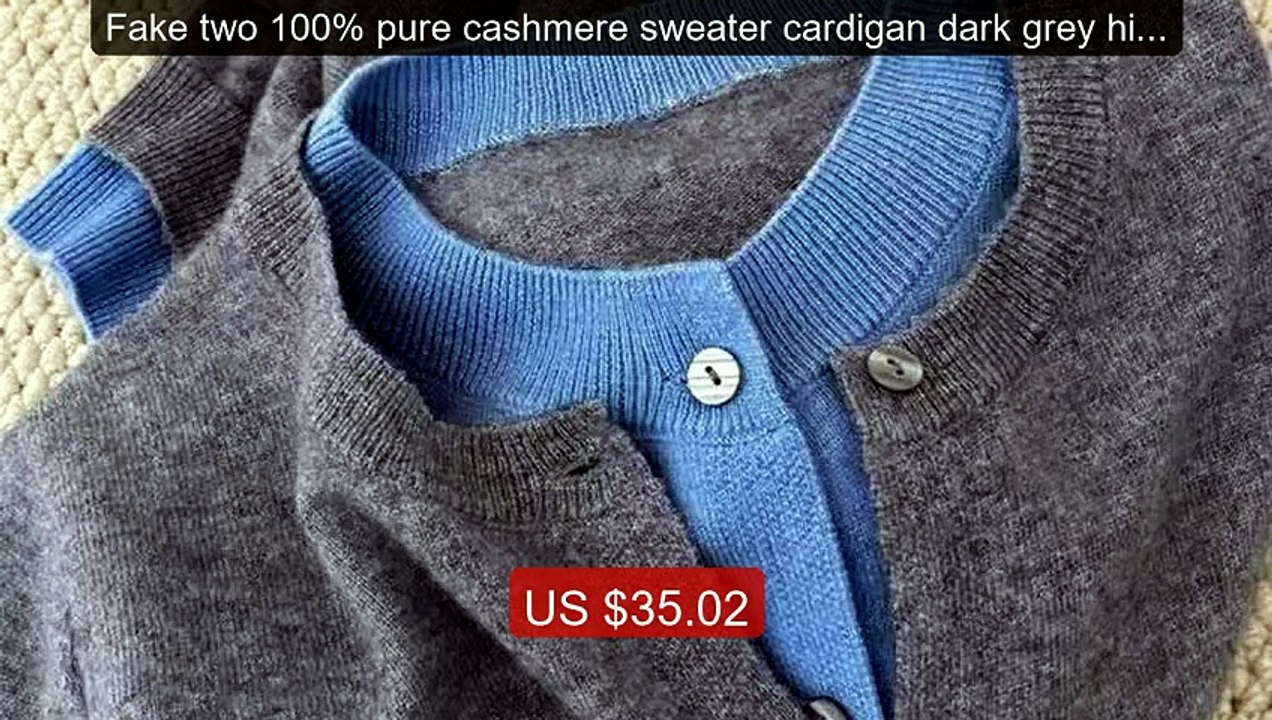 Fake two 100% pure cashmere sweater cardigan dark grey high-gr... -- Best Buy 2026 | Great Quality!