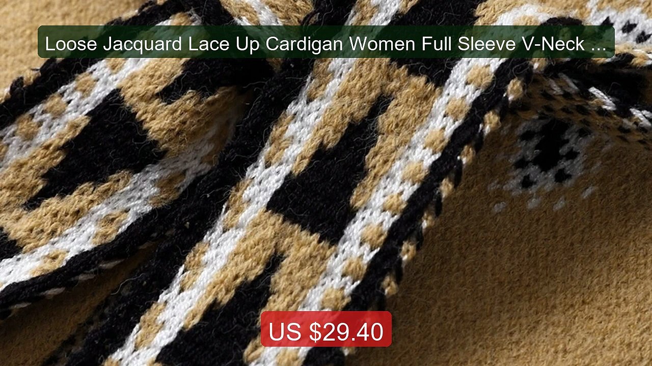 Loose Jacquard Lace Up Cardigan Women Full Sleeve V-Neck Lady... -- Amazing Value 2026 | Must Have!