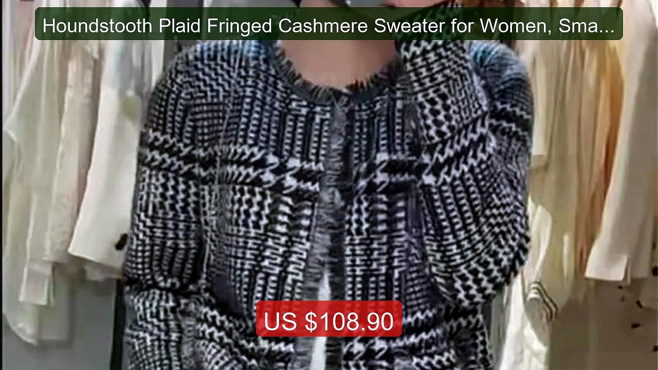 Houndstooth Plaid Fringed Cashmere Sweater for Women, Small... -- Top Pick 2026 | Unbeatable Price!
