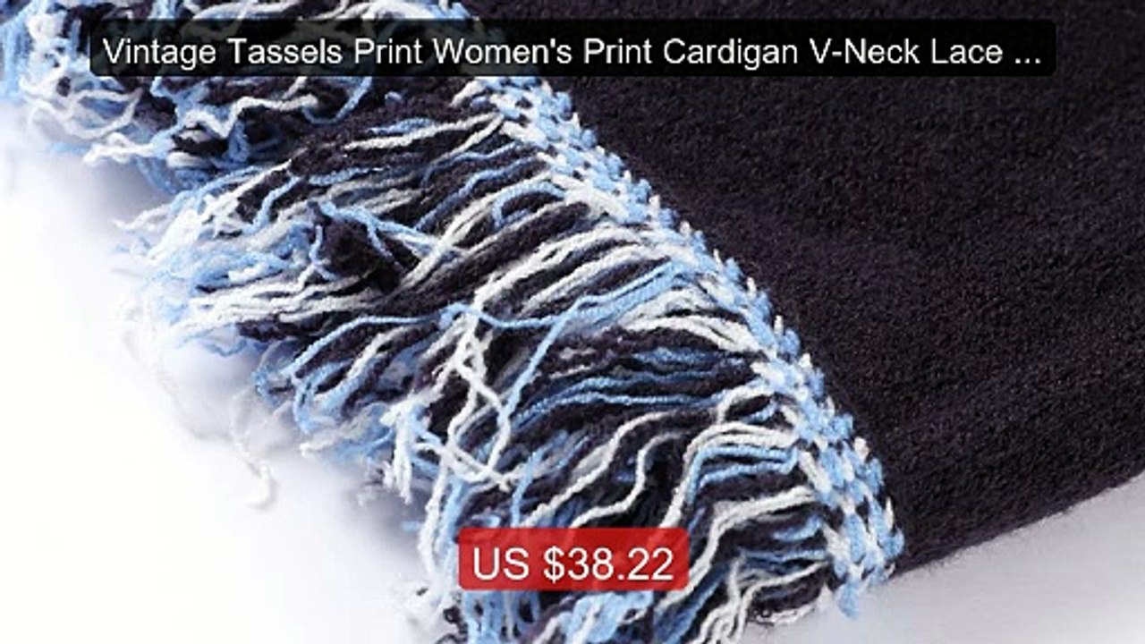 Vintage Tassels Print Women's Print Cardigan V-Neck Lace Up... -- Top Pick 2026 | Unbeatable Price!