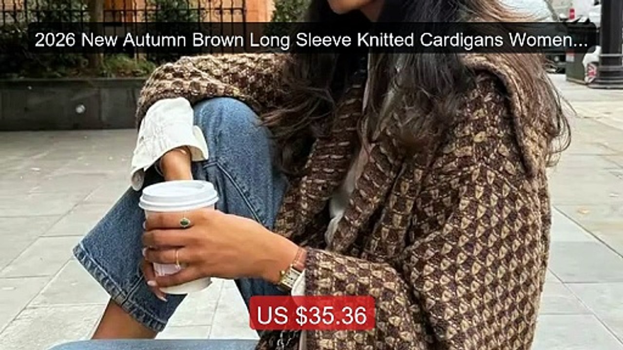 2026 New Autumn Brown Long Sleeve Knitted Cardigans Women Eleg... -- Best Buy 2026 | Great Quality!