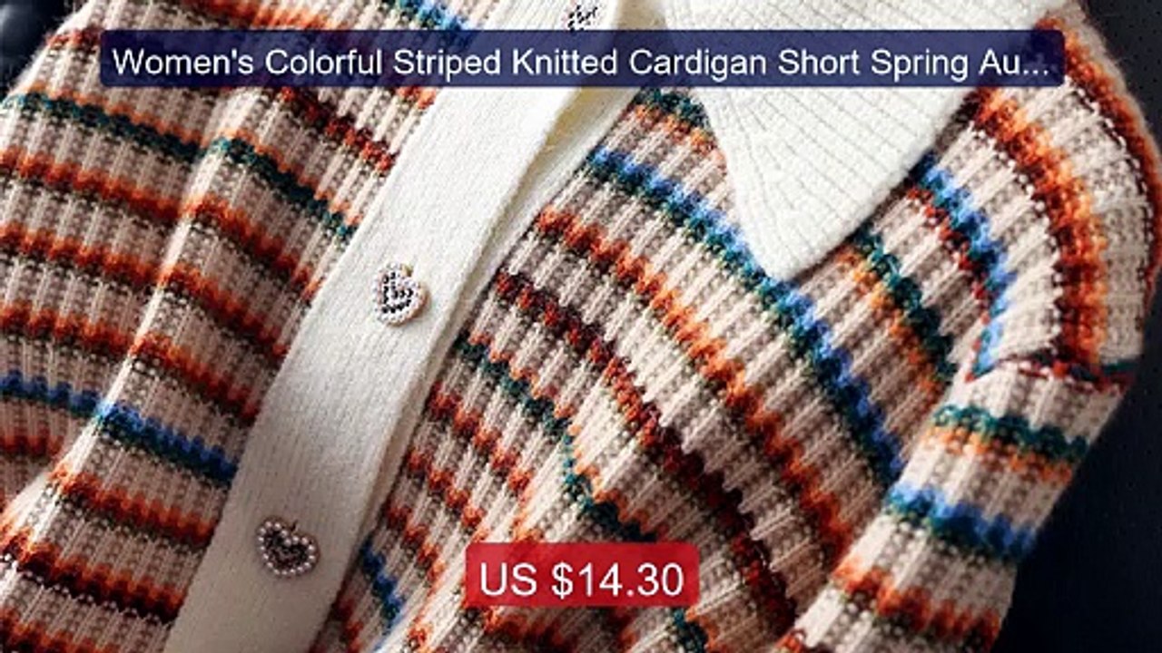 Women's Colorful Striped Knitted Cardigan Short Spring Autumn Vinta... -- Top Rated 2026 | Buy Now!