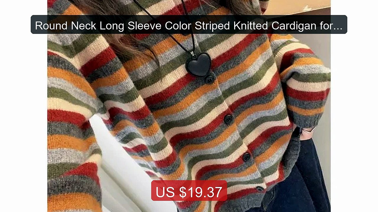 Round Neck Long Sleeve Color Striped Knitted Cardigan for Wom... -- Amazing Value 2026 | Must Have!