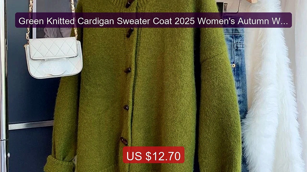 Green Knitted Cardigan Sweater Coat 2025 Women's Autumn Winter... -- Best Buy 2026 | Great Quality!