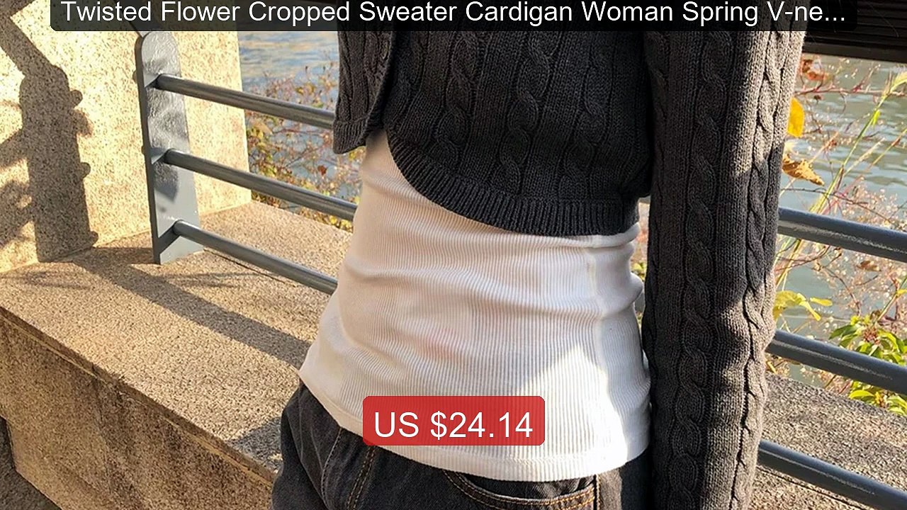 Twisted Flower Cropped Sweater Cardigan Woman Spring V-neck S... -- Amazing Value 2026 | Must Have!