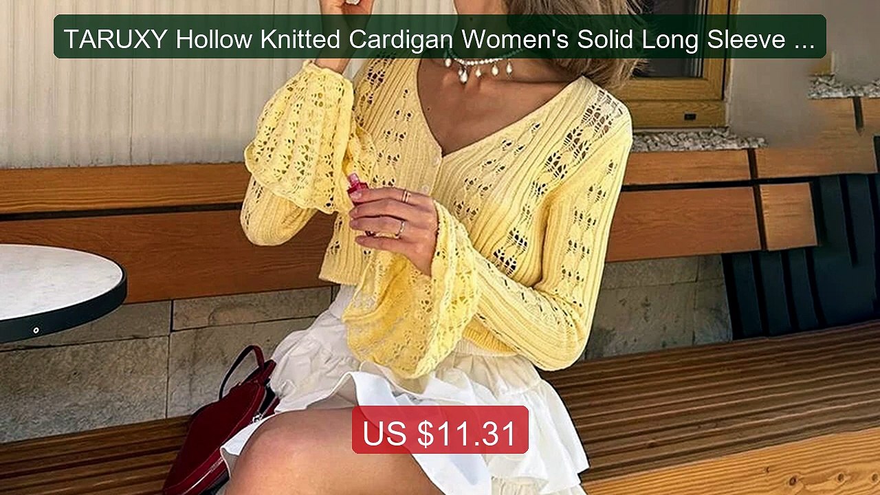 TARUXY Hollow Knitted Cardigan Women's Solid Long Sleeve V Ne... -- Amazing Value 2026 | Must Have!