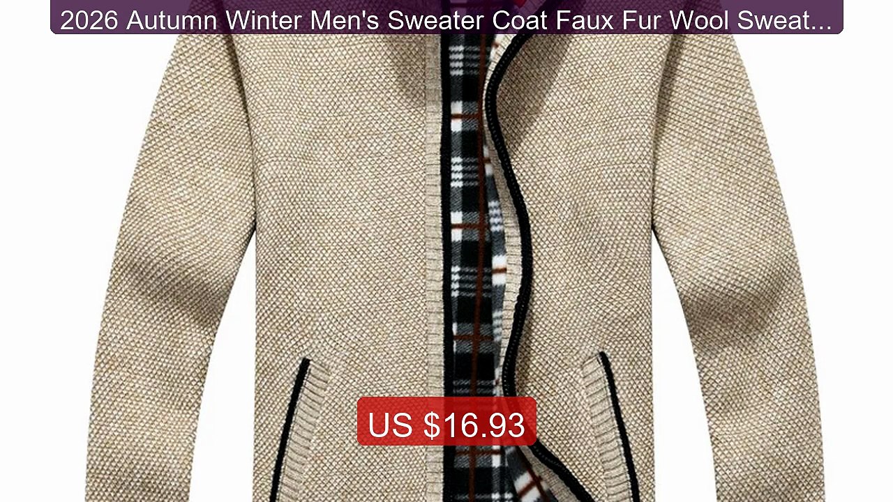 2026 Autumn Winter Men's Sweater Coat Faux Fur Wool Sweater Ja... -- Hot Deal 2026 | Limited Offer!