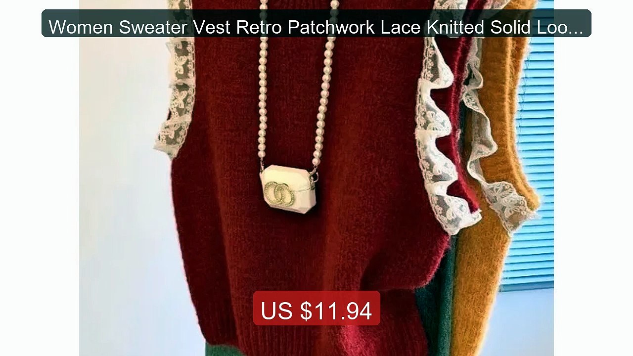 Women Sweater Vest Retro Patchwork Lace Knitted Solid Loose S... -- Amazing Value 2026 | Must Have!