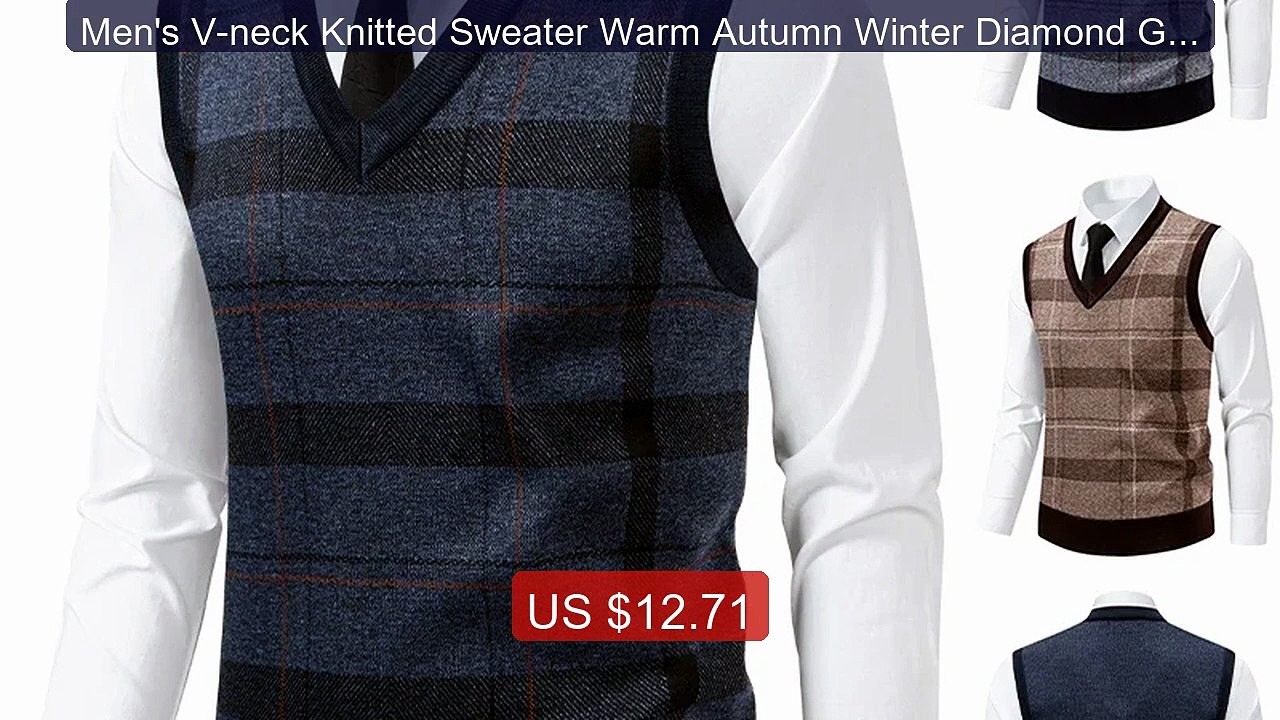 Men's V-neck Knitted Sweater Warm Autumn Winter Diamond Grid Twist... -- Best Deal 2026 | Shop Now!