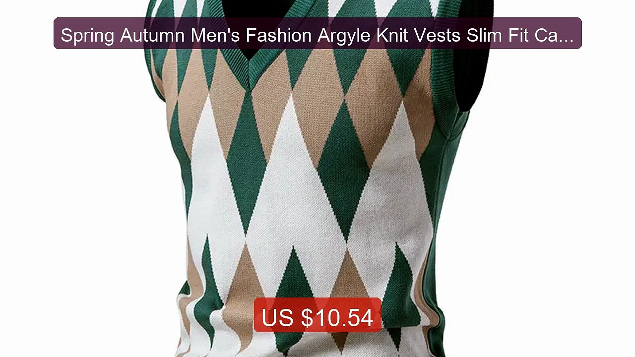 Spring Autumn Men's Fashion Argyle Knit Vests Slim Fit Casual ... -- Best Buy 2026 | Great Quality!