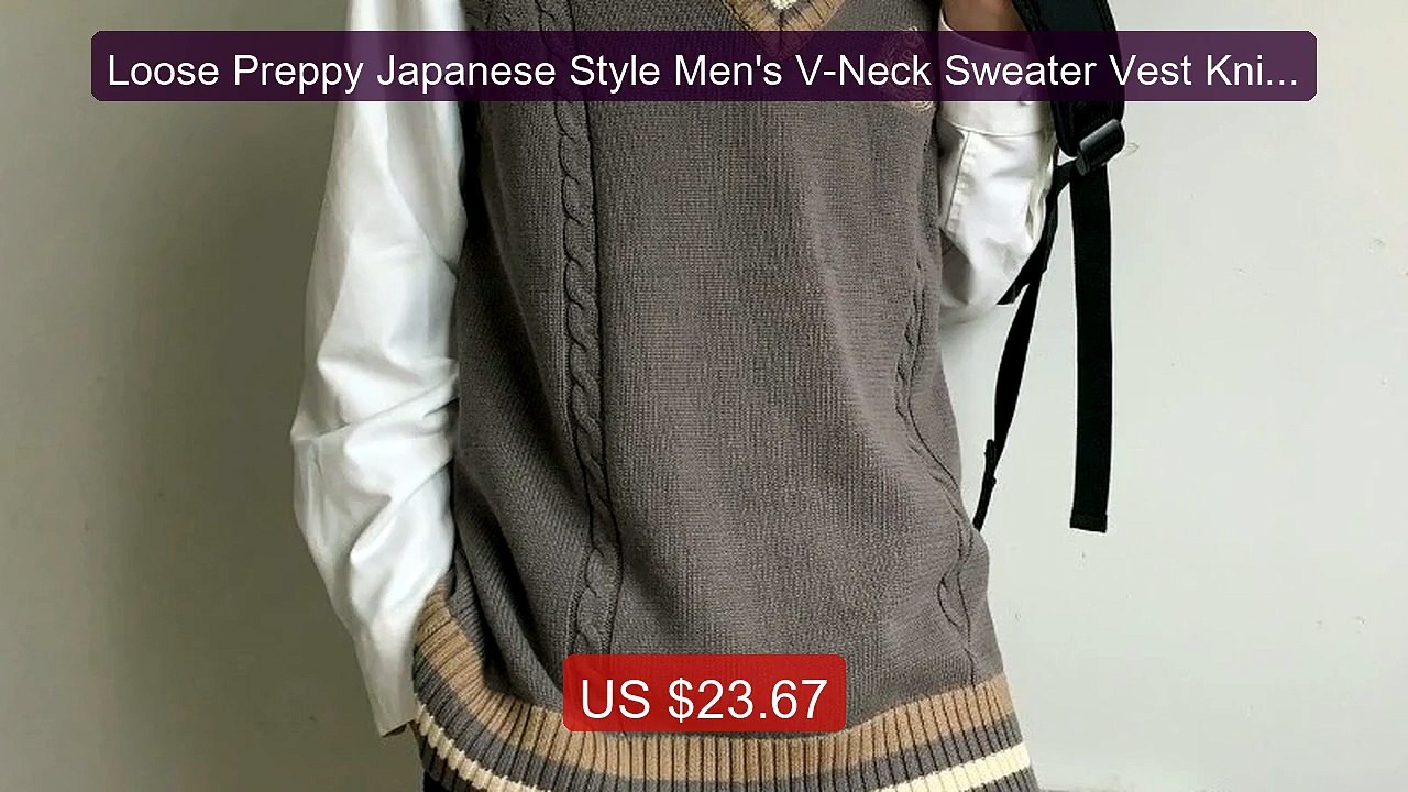 Loose Preppy Japanese Style Men's V-Neck Sweater Vest Knitted Card... -- Best Deal 2026 | Shop Now!