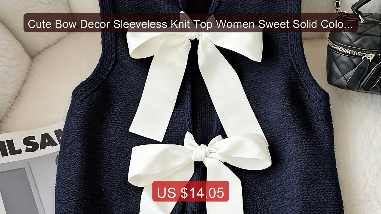 Cute Bow Decor Sleeveless Knit Top Women Sweet Solid Color Sw... -- Amazing Value 2026 | Must Have!