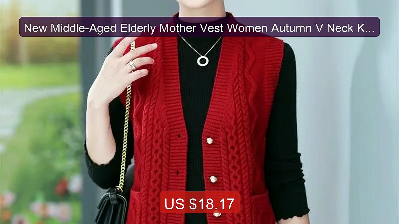 New Middle-Aged Elderly Mother Vest Women Autumn V Neck Knitti... -- Hot Deal 2026 | Limited Offer!