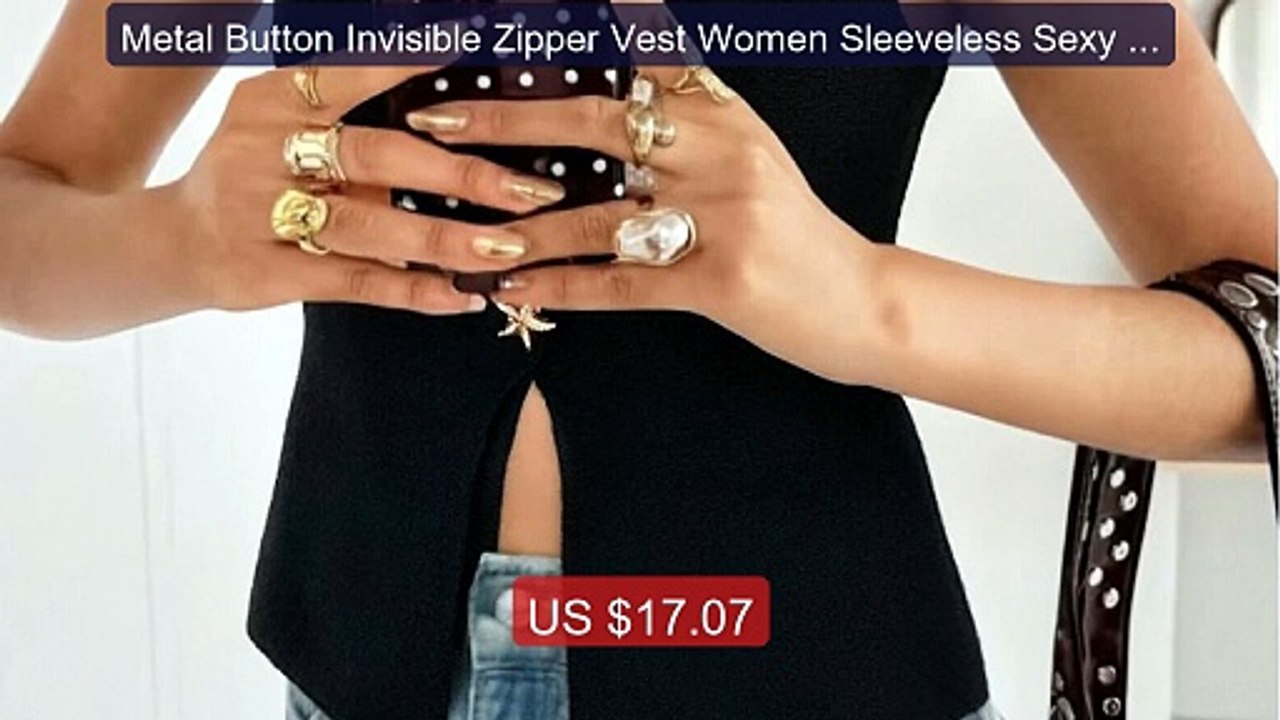 Metal Button Invisible Zipper Vest Women Sleeveless Sexy Crop Top ... -- Best Deal 2026 | Shop Now!