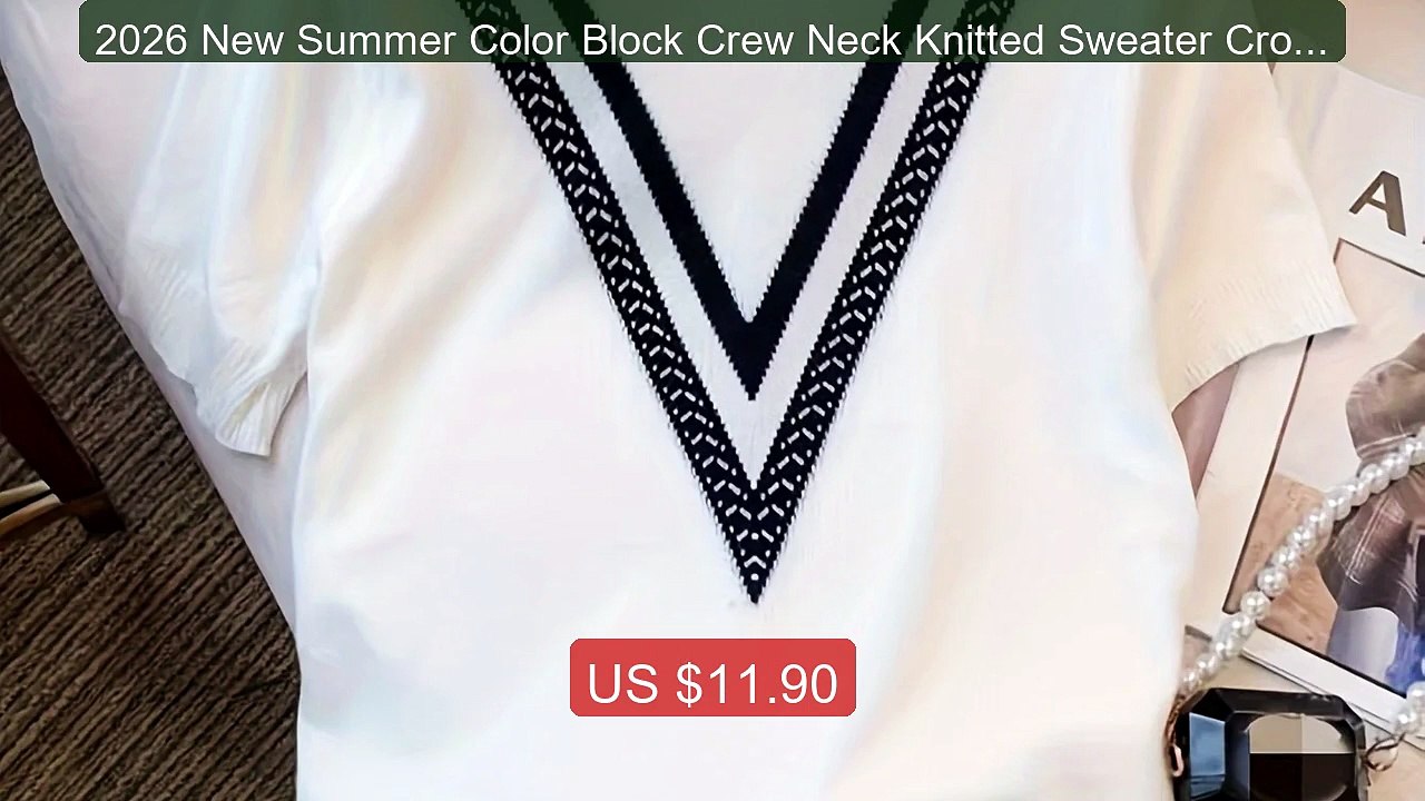 2026 New Summer Color Block Crew Neck Knitted Sweater Crop Top Casu... -- Top Rated 2026 | Buy Now!