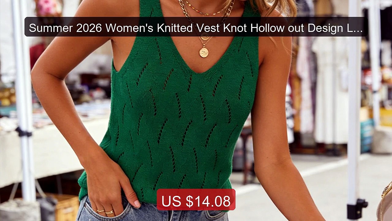 Summer 2026 Women's Knitted Vest Knot Hollow out Design Large Back... -- Best Deal 2026 | Shop Now!