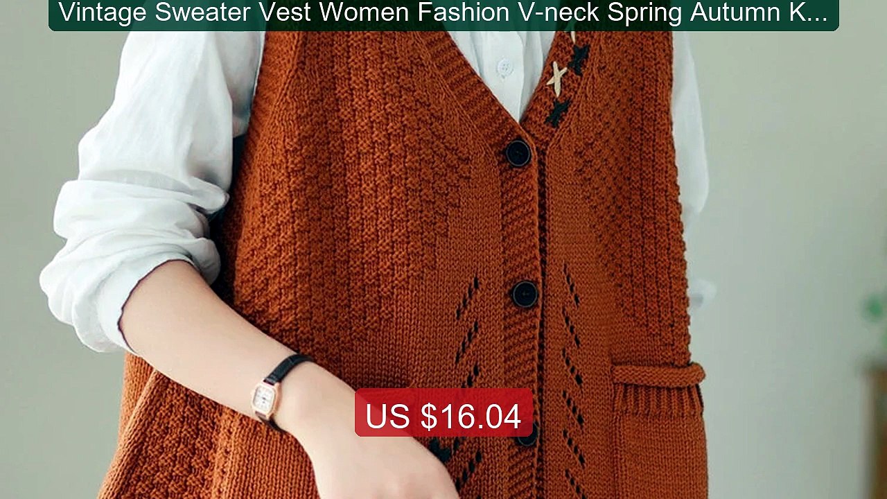 Vintage Sweater Vest Women Fashion V-neck Spring Autumn Knitted Co... -- Best Deal 2026 | Shop Now!