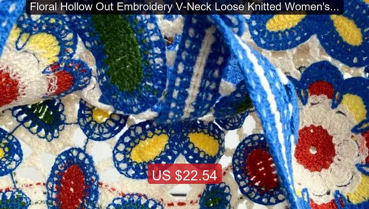 Floral Hollow Out Embroidery V-Neck Loose Knitted Women's Vest Kore... -- Top Rated 2026 | Buy Now!