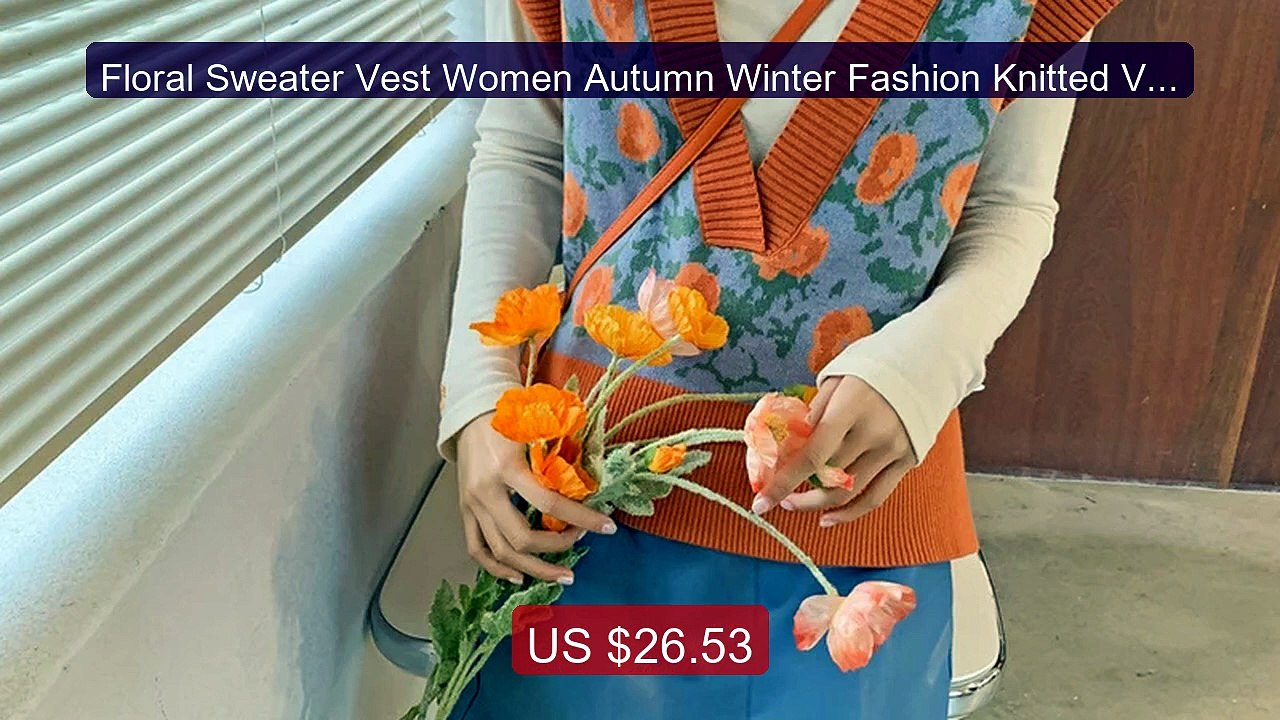 Floral Sweater Vest Women Autumn Winter Fashion Knitted Vest Sleev... -- Best Deal 2026 | Shop Now!