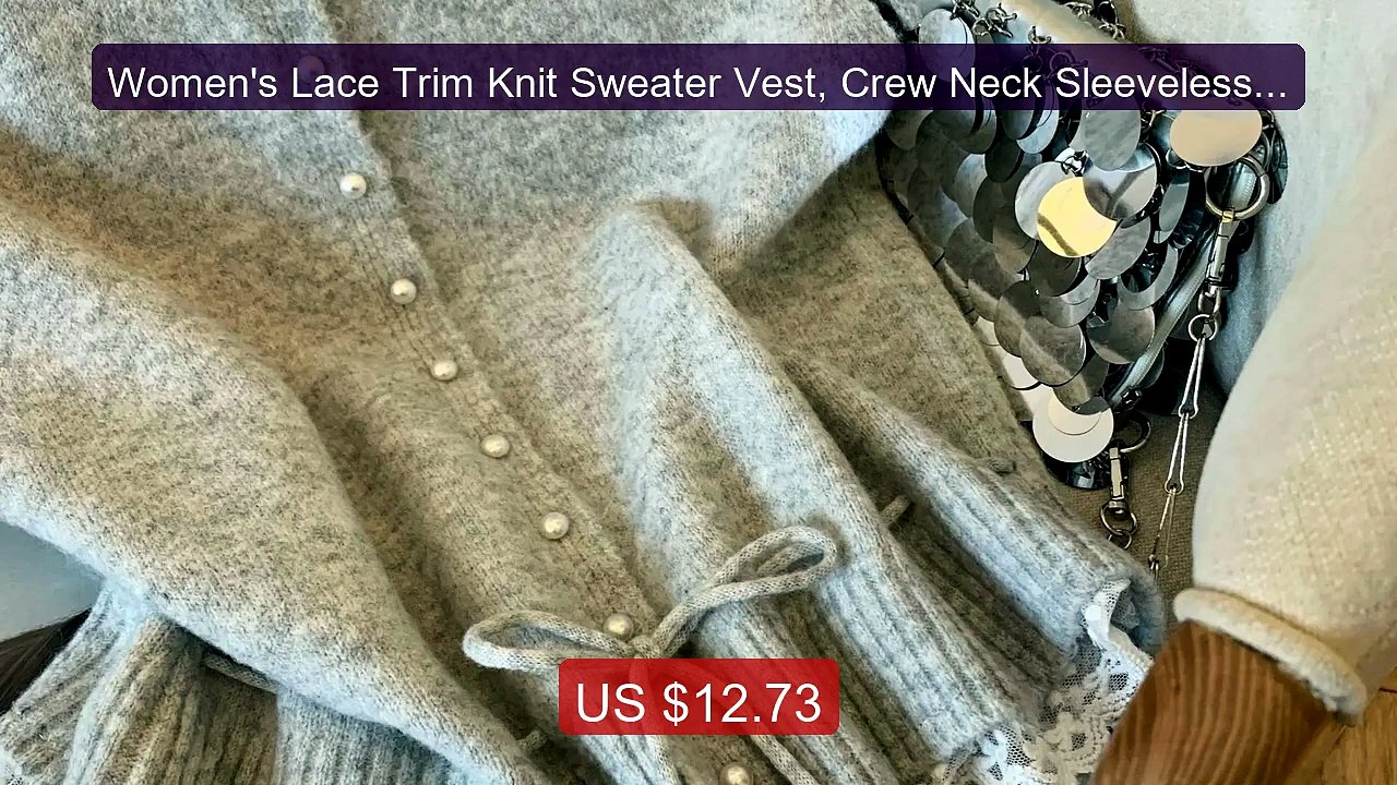 Women's Lace Trim Knit Sweater Vest, Crew Neck Sleeveless P... -- Top Pick 2026 | Unbeatable Price!