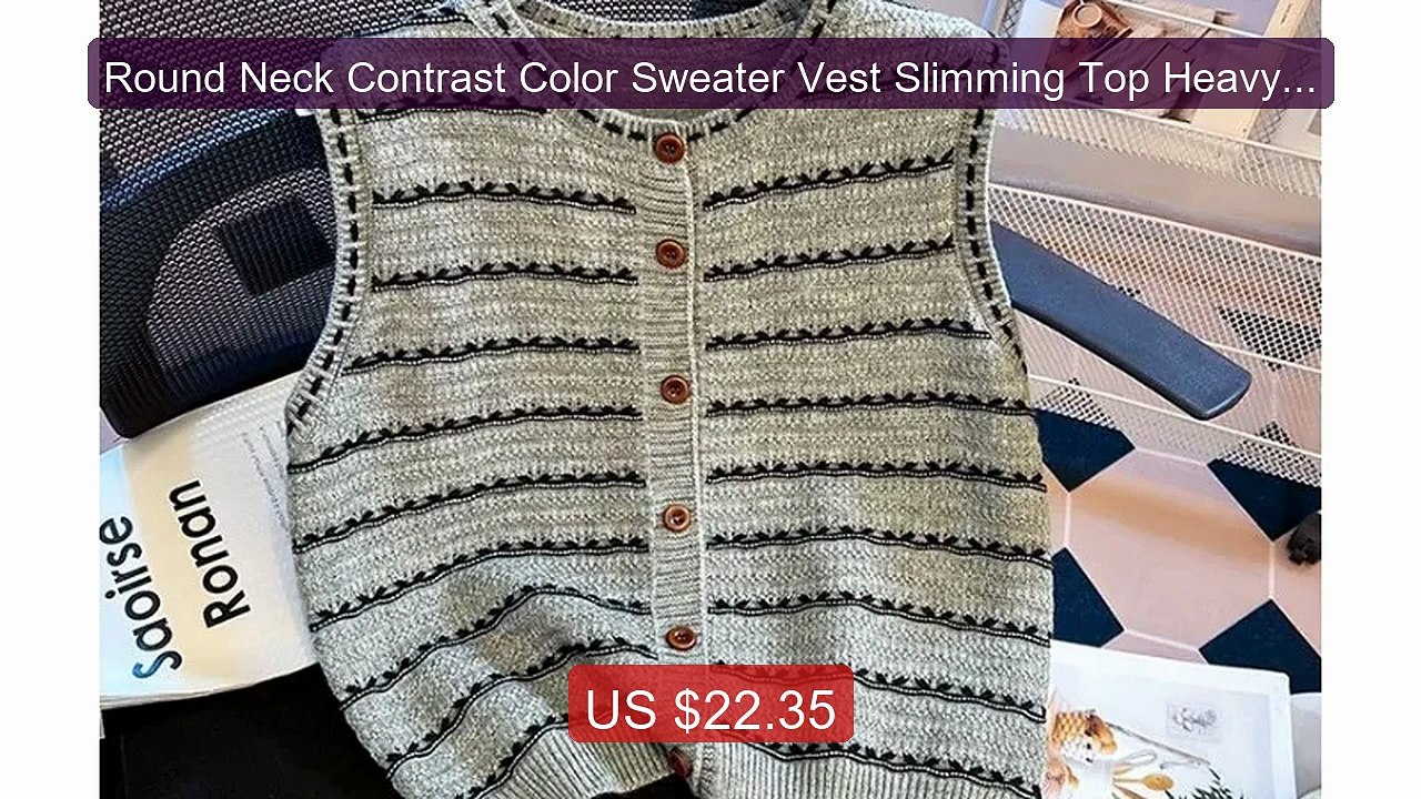 Round Neck Contrast Color Sweater Vest Slimming Top Heavy Industry ... -- Top Rated 2026 | Buy Now!