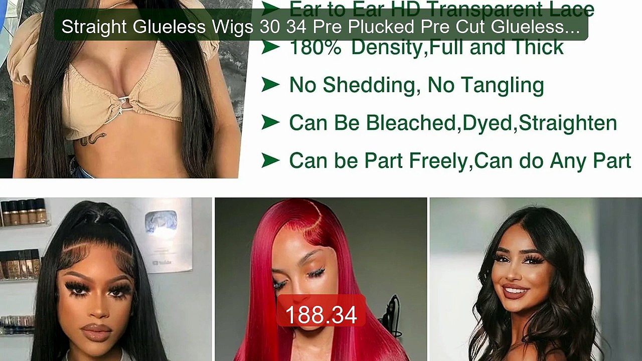 Straight Glueless Wigs 30 34 Pre Plucked Pre Cut Glueless Wig ... -- Best Buy 2026 | Great Quality!