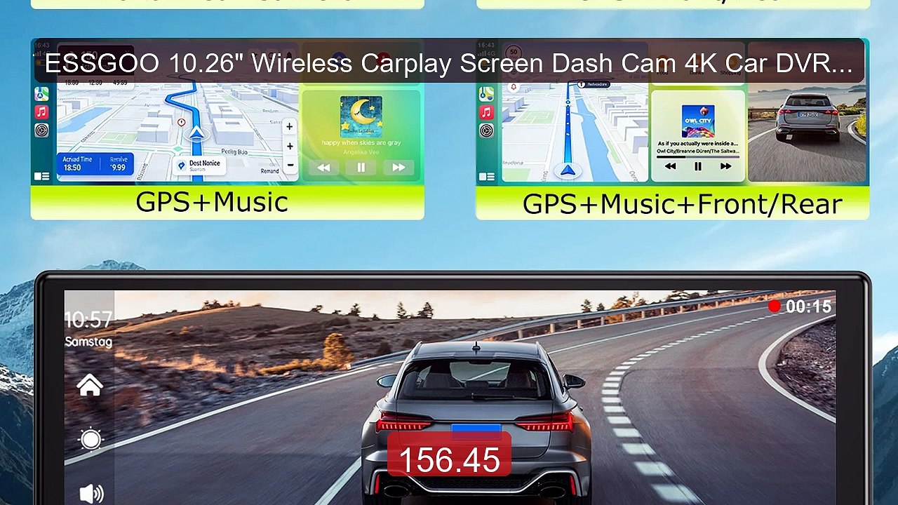 ESSGOO 10.26" Wireless Carplay Screen Dash Cam 4K Car DVR Andr... -- Best Buy 2026 | Great Quality!