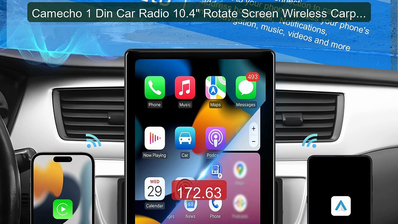 Camecho 1 Din Car Radio 10.4" Rotate Screen Wireless Carplay Andro... -- Best Deal 2026 | Shop Now!