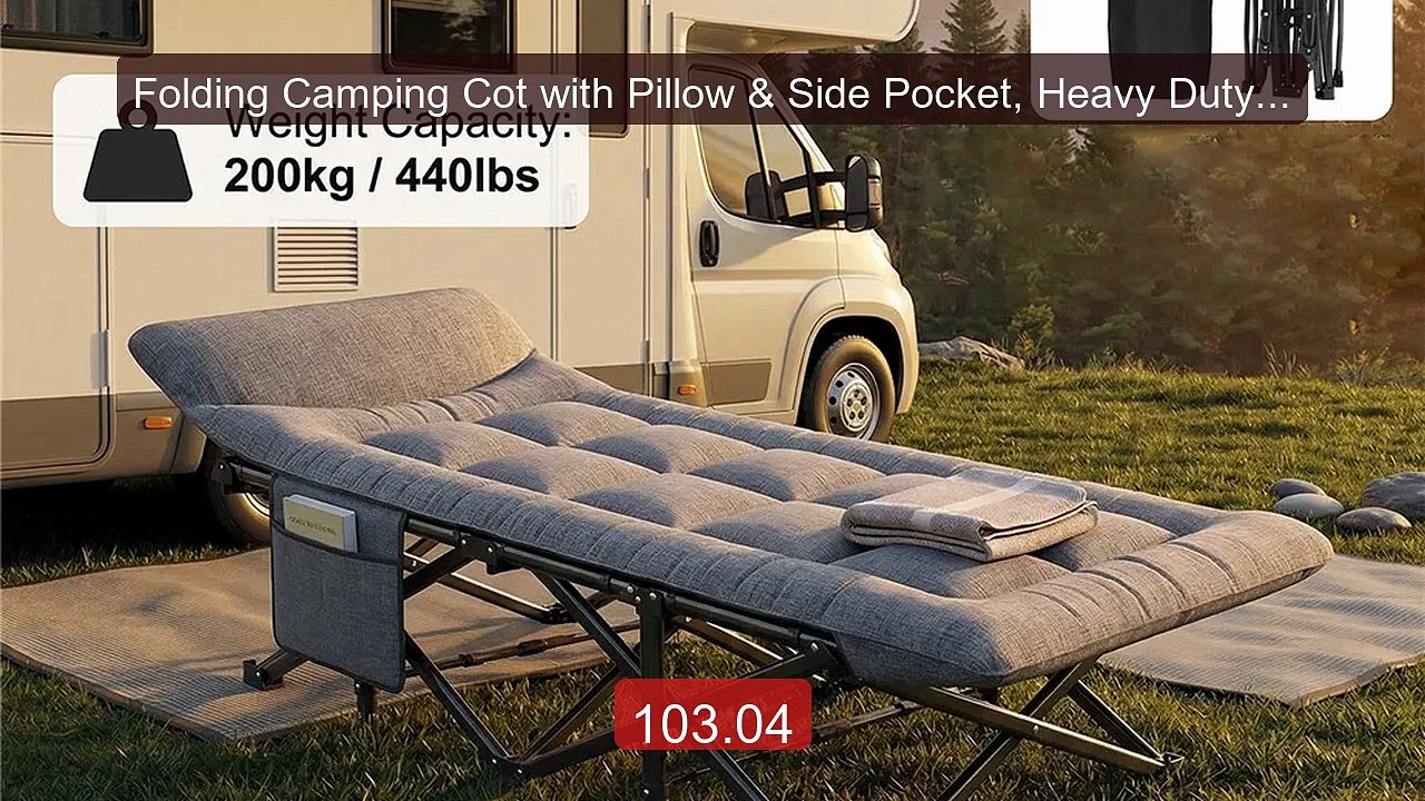 Folding Camping Cot with Pillow & Side Pocket, Heavy Duty Ste... -- Amazing Value 2026 | Must Have!
