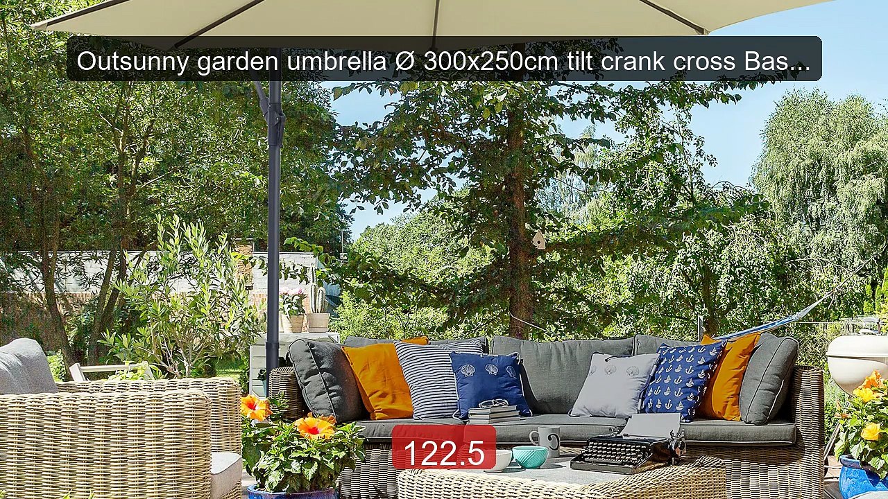 Outsunny garden umbrella Ø 300x250cm tilt crank cross Base Beige -- Amazing Value 2026 | Must Have!
