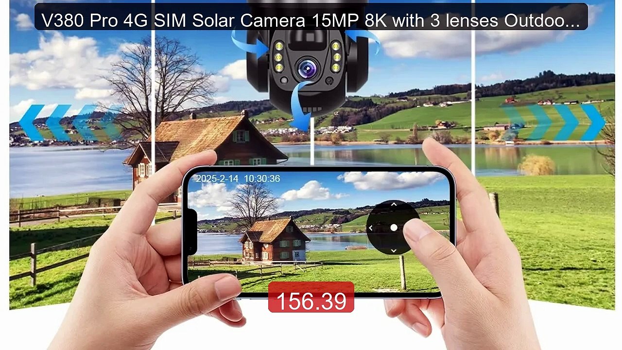 V380 Pro 4G SIM Solar Camera 15MP 8K with 3 lenses Outdoor