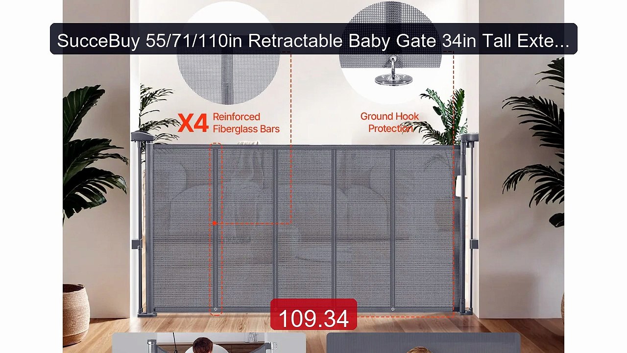 SucceBuy 55/71/110in Retractable Baby Gate 34in Tall Extends Wide R... -- Top Rated 2026 | Buy Now!