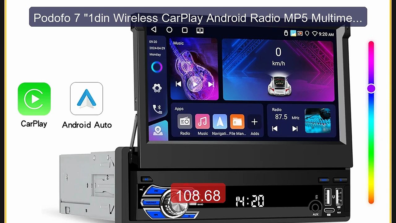 Podofo 7 "1din Wireless CarPlay Android Radio MP5 Multimedia P... -- Hot Deal 2026 | Limited Offer!