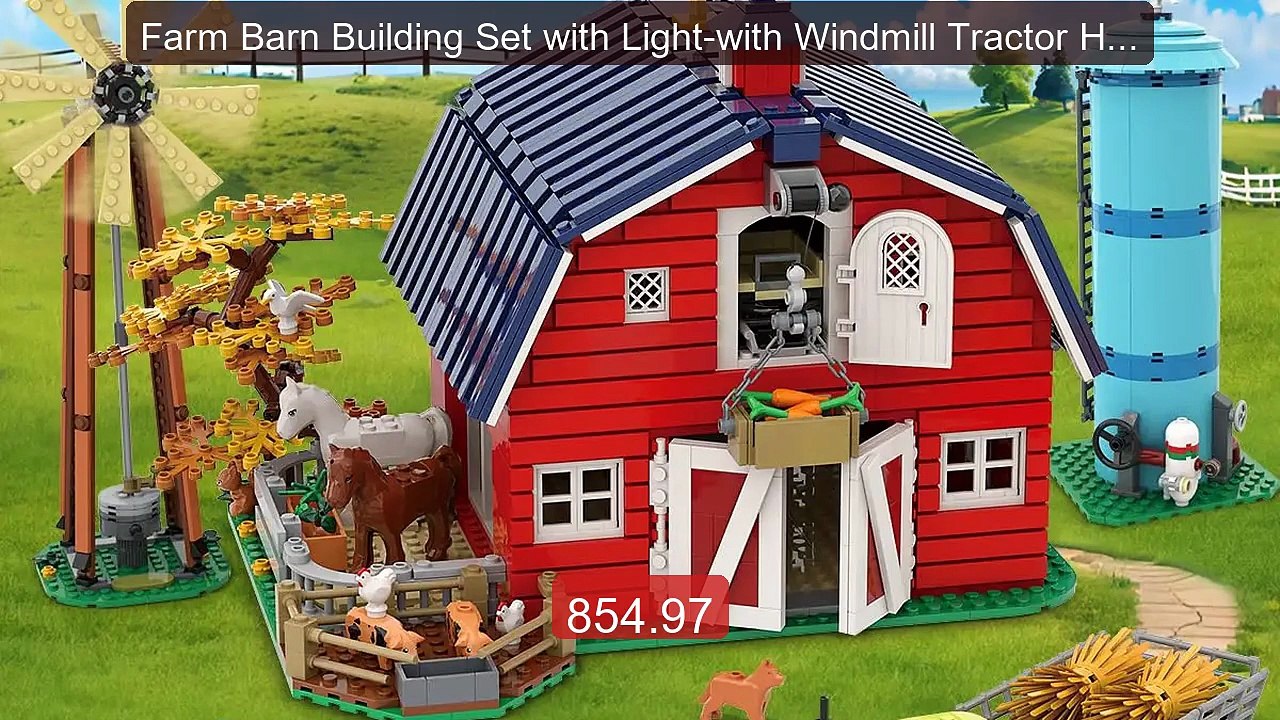 Farm Barn Building Set with Light-with Windmill Tractor Horse ... -- Best Buy 2026 | Great Quality!