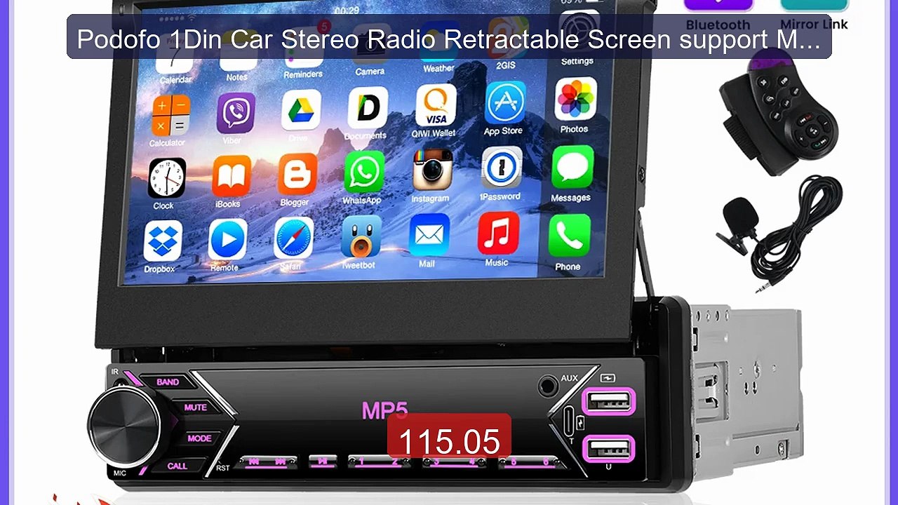 Podofo 1Din Car Stereo Radio Retractable Screen support Mir... -- Top Pick 2026 | Unbeatable Price!