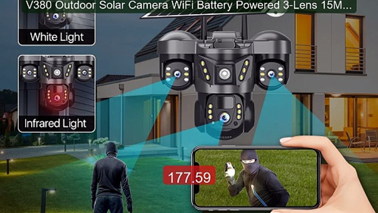 V380 Outdoor Solar Camera WiFi Battery Powered 3-Lens 15MP HD Colo... -- Best Deal 2026 | Shop Now!