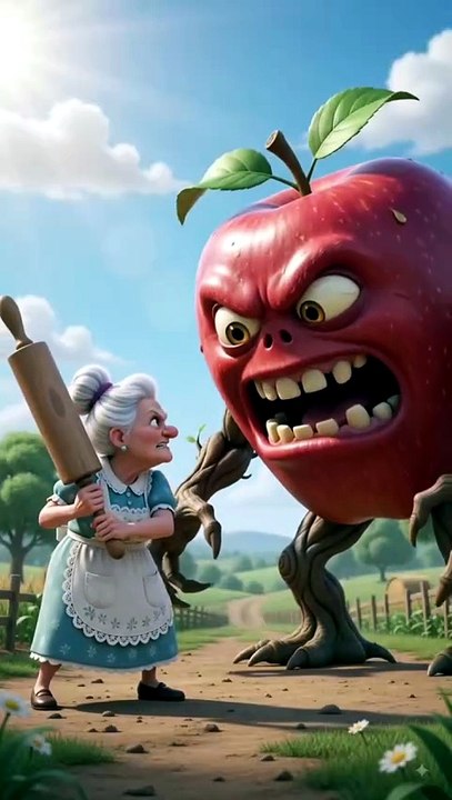 " Granny versus giant Apple 🍎🤣🍏 🧓 "