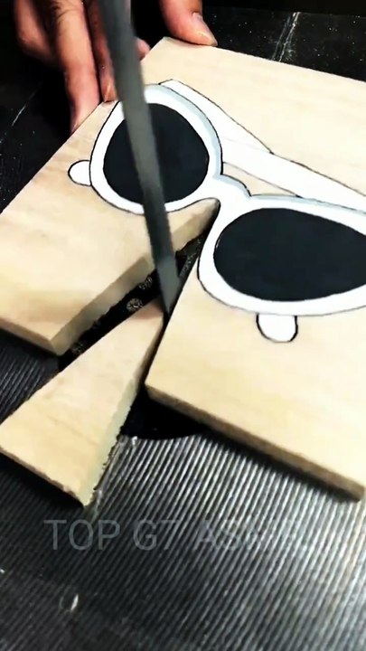 ​Cutting a Cool Sunglasses Drawing on Wood: Oddly Satisfying ASMR 🕶️✨ | Top G7 ASMR
