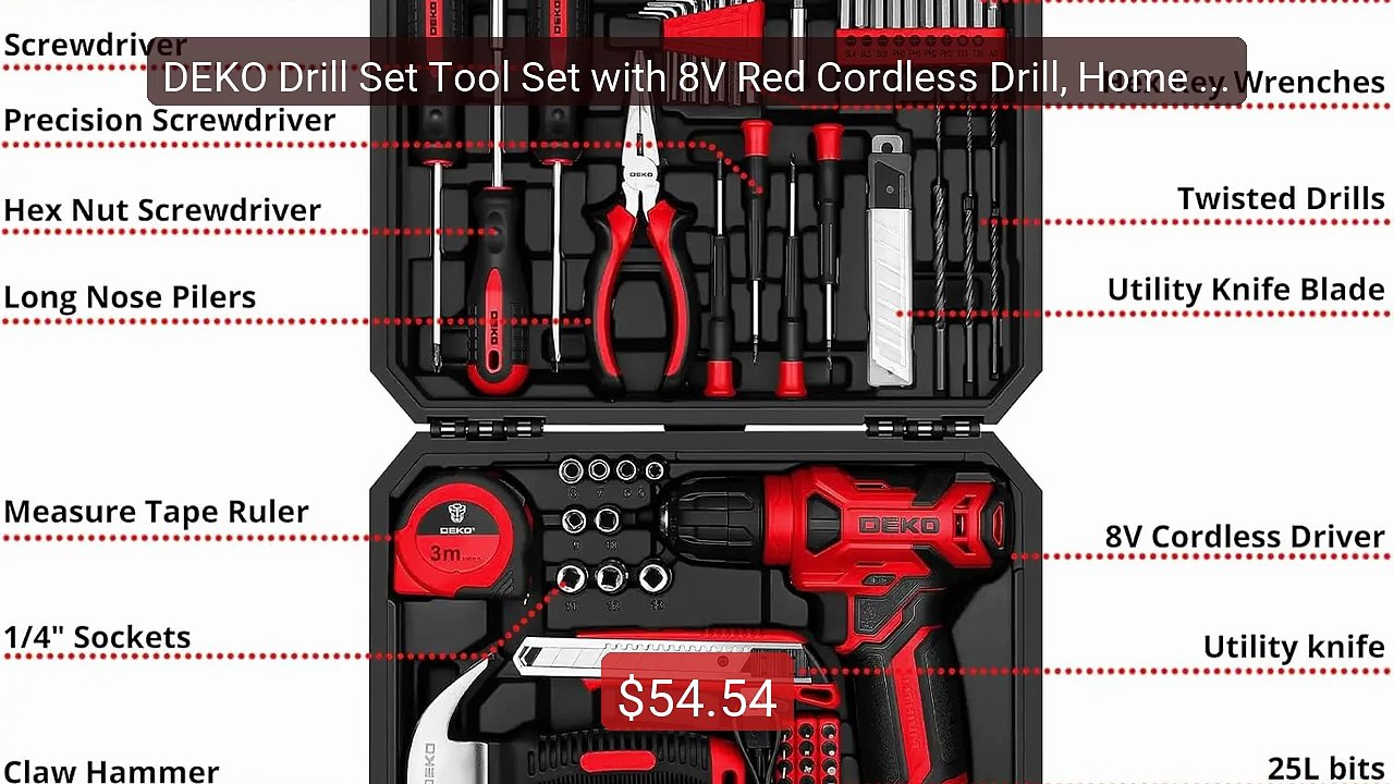 DEKO Drill Set Tool Set with 8V Red Cordless Drill, Home Tool Kit w... -- Top Rated 2026 | Buy Now!