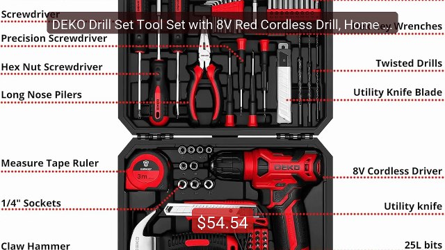 DEKO Drill Set Tool Set with 8V Red Cordless Drill, Home Tool Kit w... Top Rated 2026 | Buy Now!