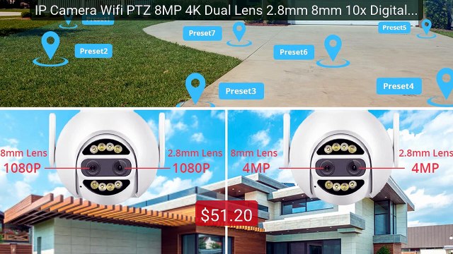 IP Camera Wifi PTZ 8MP 4K Dual Lens 2.8mm 8mm 10x Digital Zoom 4MP ... Top Rated 2026 | Buy Now!