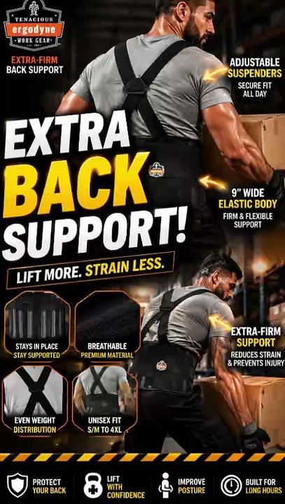 Ergodyne Back Support Brace | Extra-Firm Support Belt with Suspenders | Trend Pikz