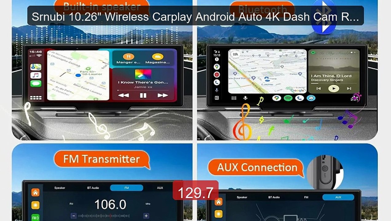 Srnubi 10.26" Wireless Carplay Android Auto 4K Dash Cam Rearv... -- Amazing Value 2026 | Must Have!