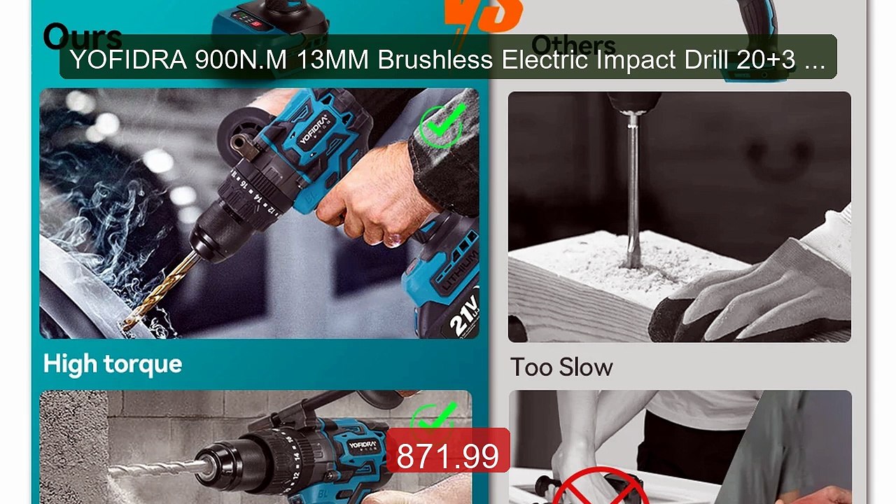 YOFIDRA 900N.M 13MM Brushless Electric Impact Drill 20+3 Torque Han... -- Top Rated 2026 | Buy Now!