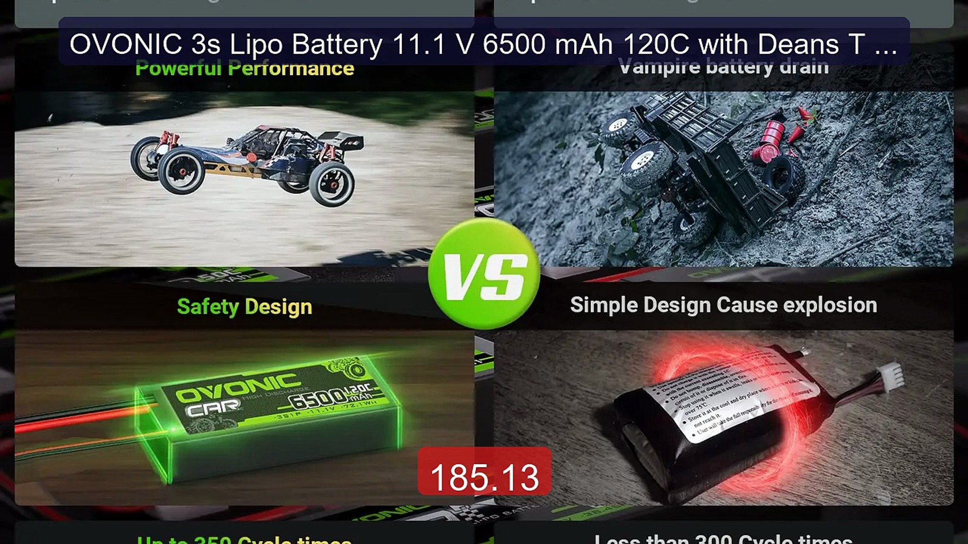 Batterie Lipo 3S 11,1V Batteries Lipo 3S 11.1V 6500mAh 120C – Lot De 2, Avec Connecteur Deans T, Pour Voiture RC