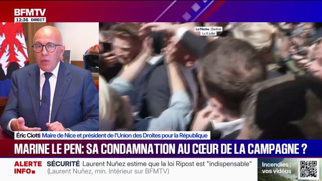 Candidature de Marine Le Pen: Elle est présumée innocente , c'est sain pour la démocratie , estime Eric Ciotti, maire UDR de Nice