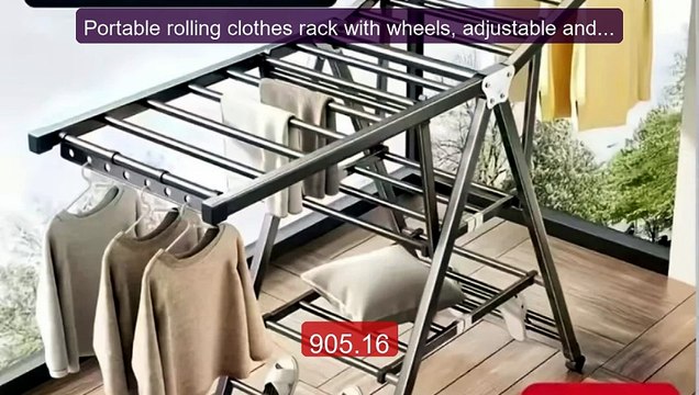 Portable rolling clothes rack with wheels, adjustable and fol... Amazing Value 2026 | Must Have!